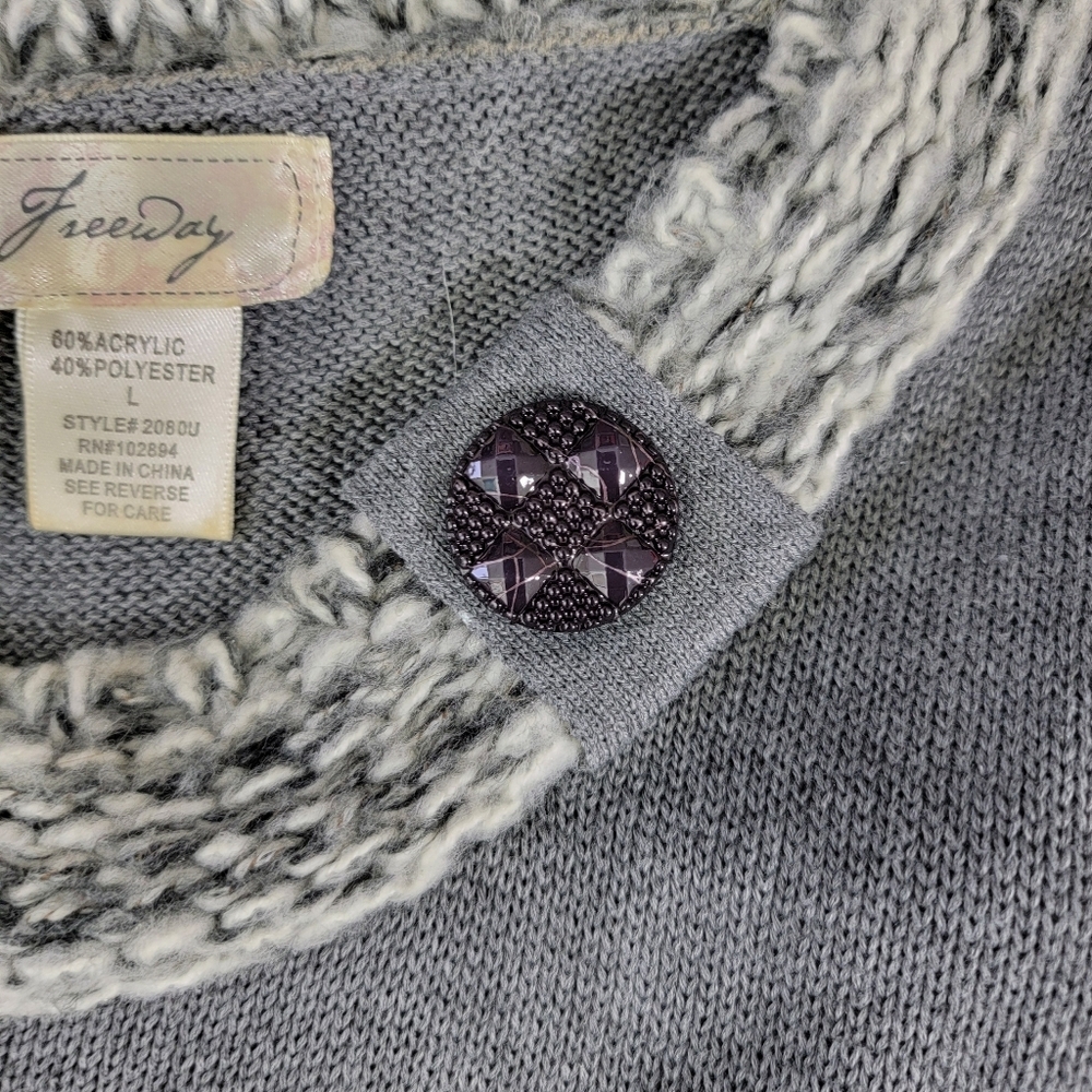Freeway Gray Cap Sleeve Drop Waist Knit Sweater Dress Cable Knit Trim Large - Picture 7 of 11